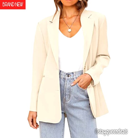 Oversized Blazer Long Sleeve Lapel Work Office Casual Fit Soft Fabric - Picture 2 of 8